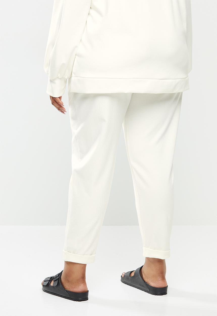 Me&B - Plus fleece tapered leg track pant - cream