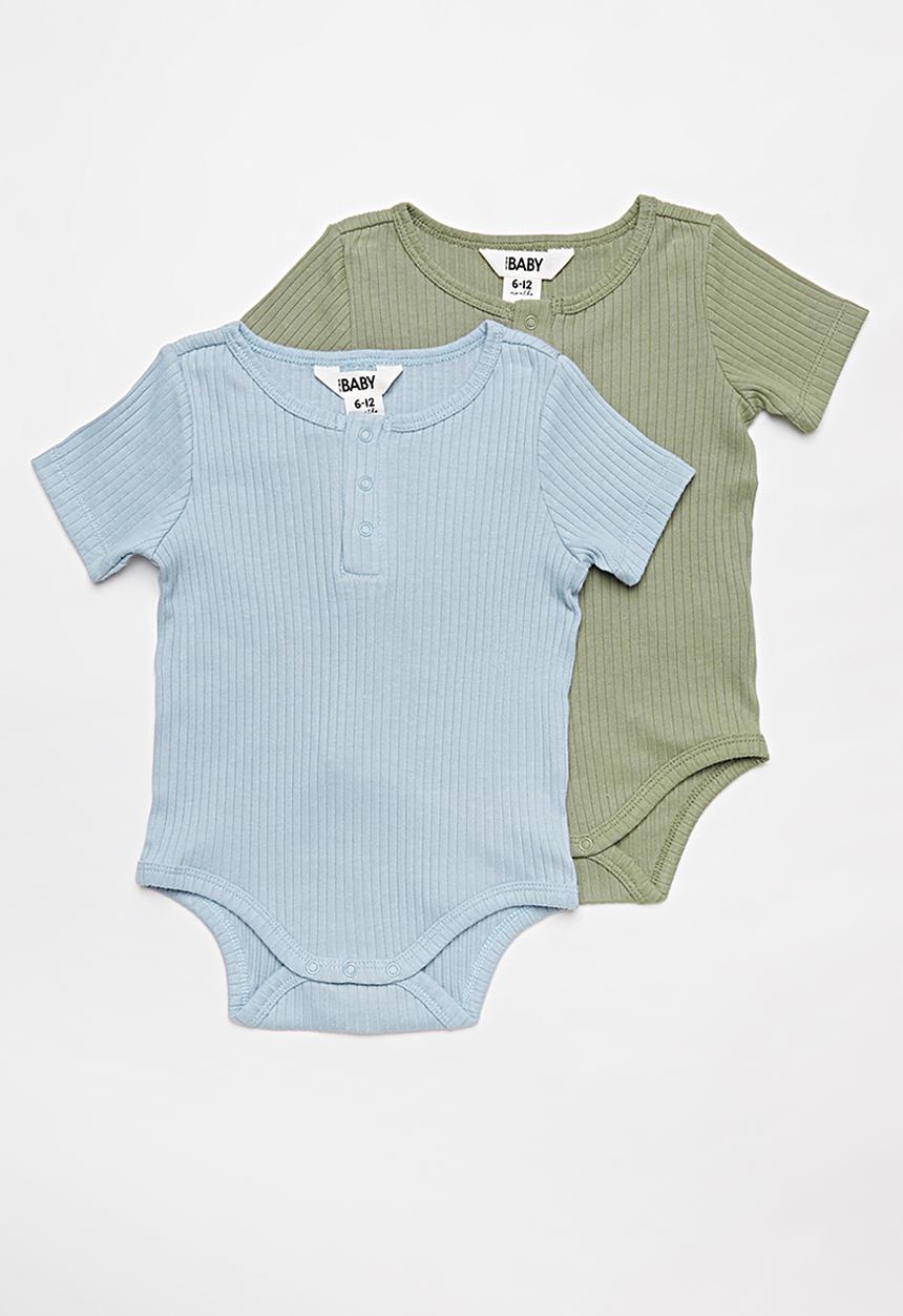Cotton On - 2 pack short sleeve button bubbysuit - blue/green