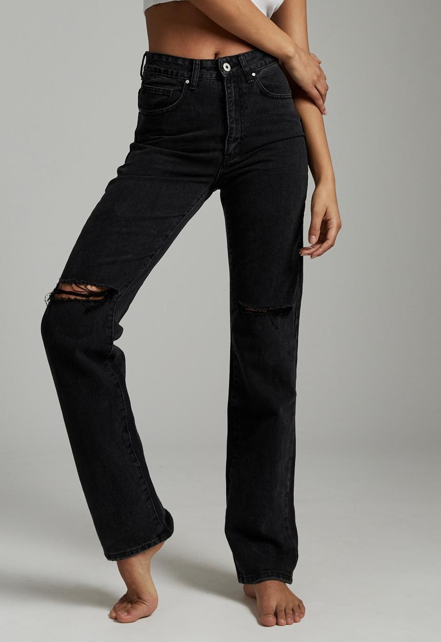 Cotton On - Long straight jean - midnight black rip