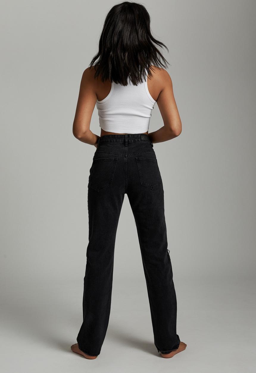 Cotton On - Long straight jean - midnight black rip