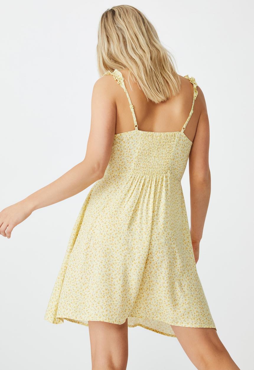 Cotton On - Woven quinn ruffle strap mini dress - robyn ditsy cali yellow