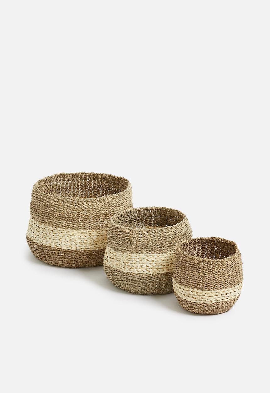 H&S - Palm leaft basket set of 3 - natural