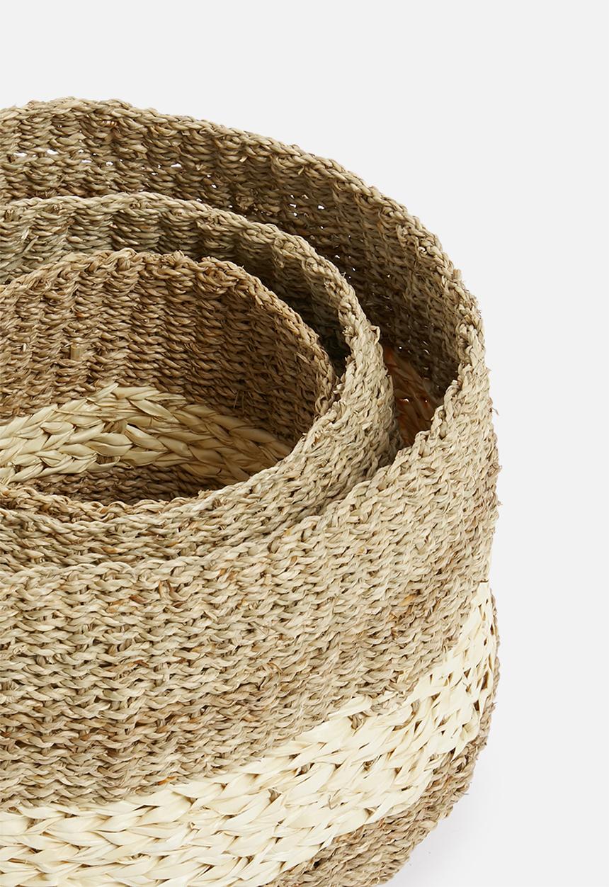 H&S - Palm leaft basket set of 3 - natural