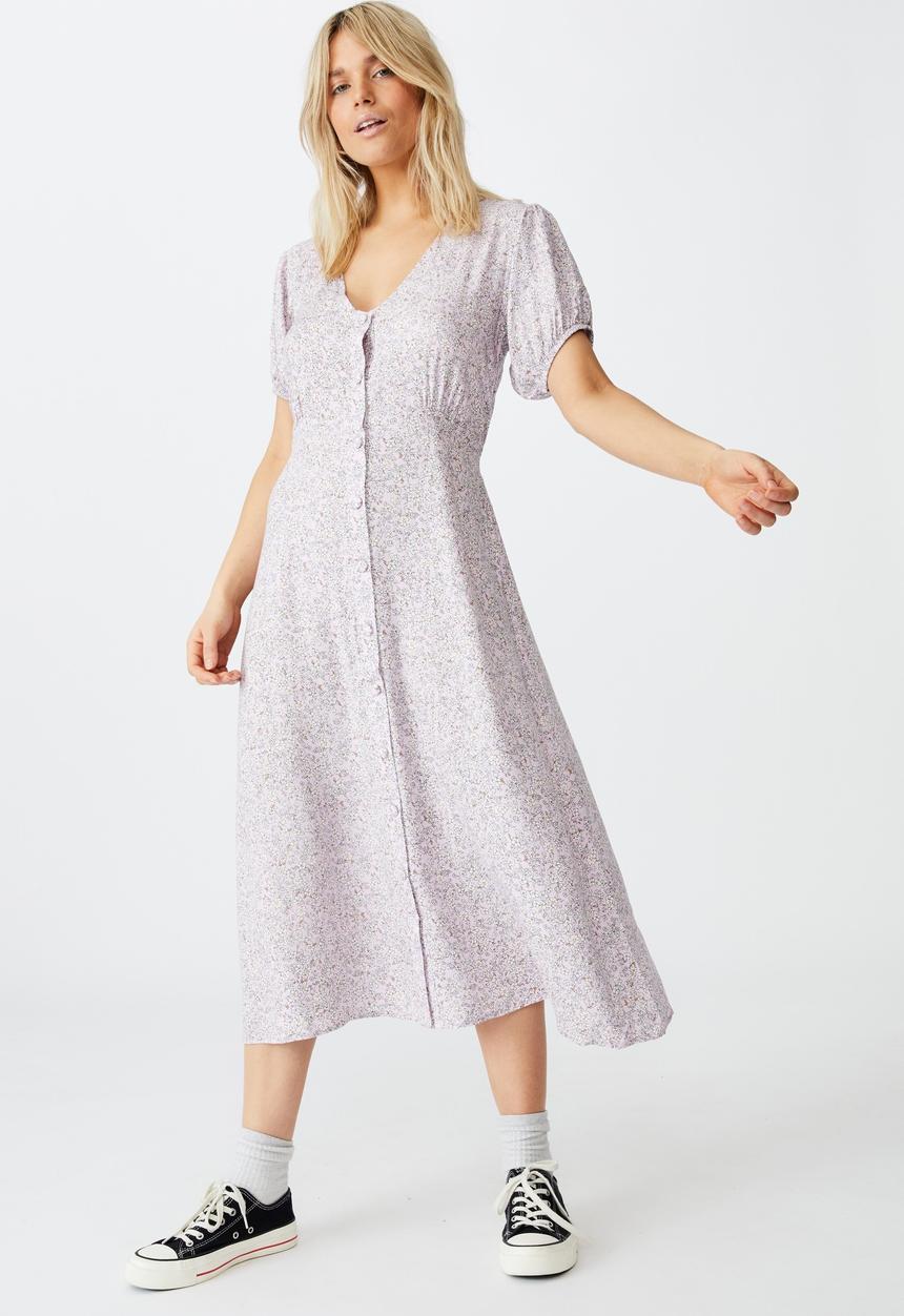 Cotton On - Woven Clara button through midi dress - ditsy soft orchid