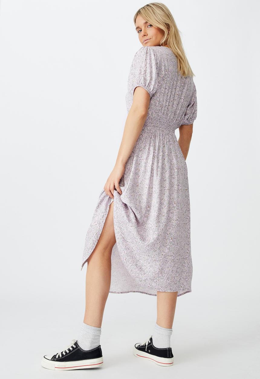 Cotton On - Woven Clara button through midi dress - ditsy soft orchid