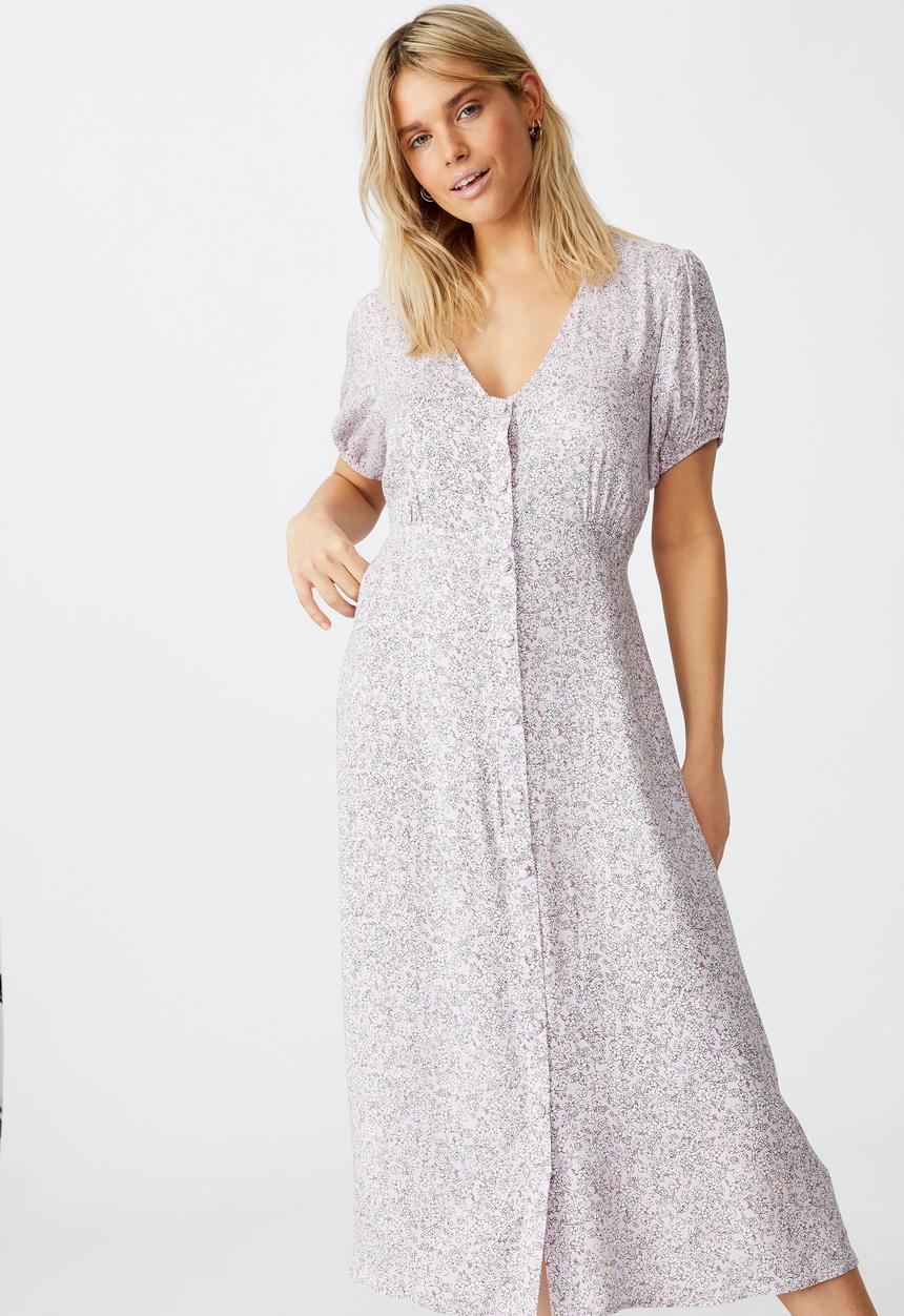 Cotton On - Woven Clara button through midi dress - ditsy soft orchid