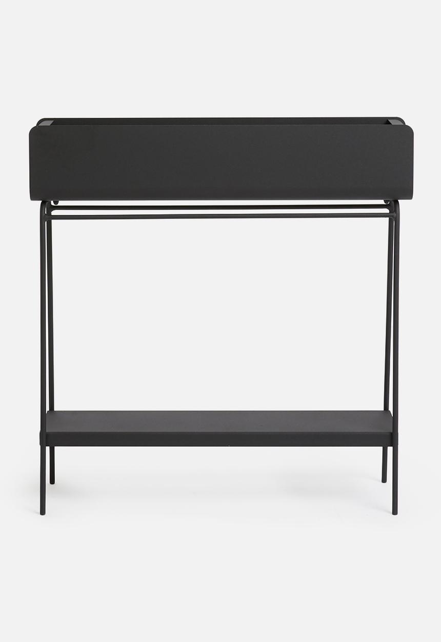Emerging Creatives - Ava barrel planter with shelf - black