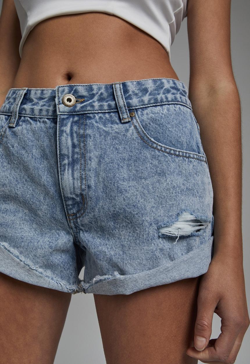 Cotton On - Mid relaxed denim short - avalon blue rip