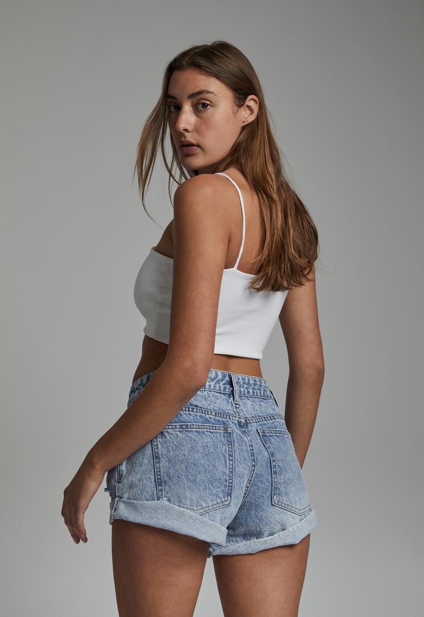 Cotton On - Mid relaxed denim short - avalon blue rip