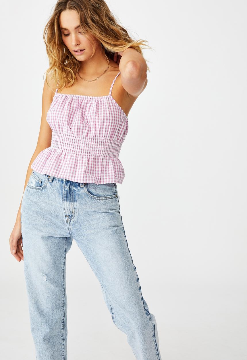 Cotton On - Dakota shirred crop cami - magenta
