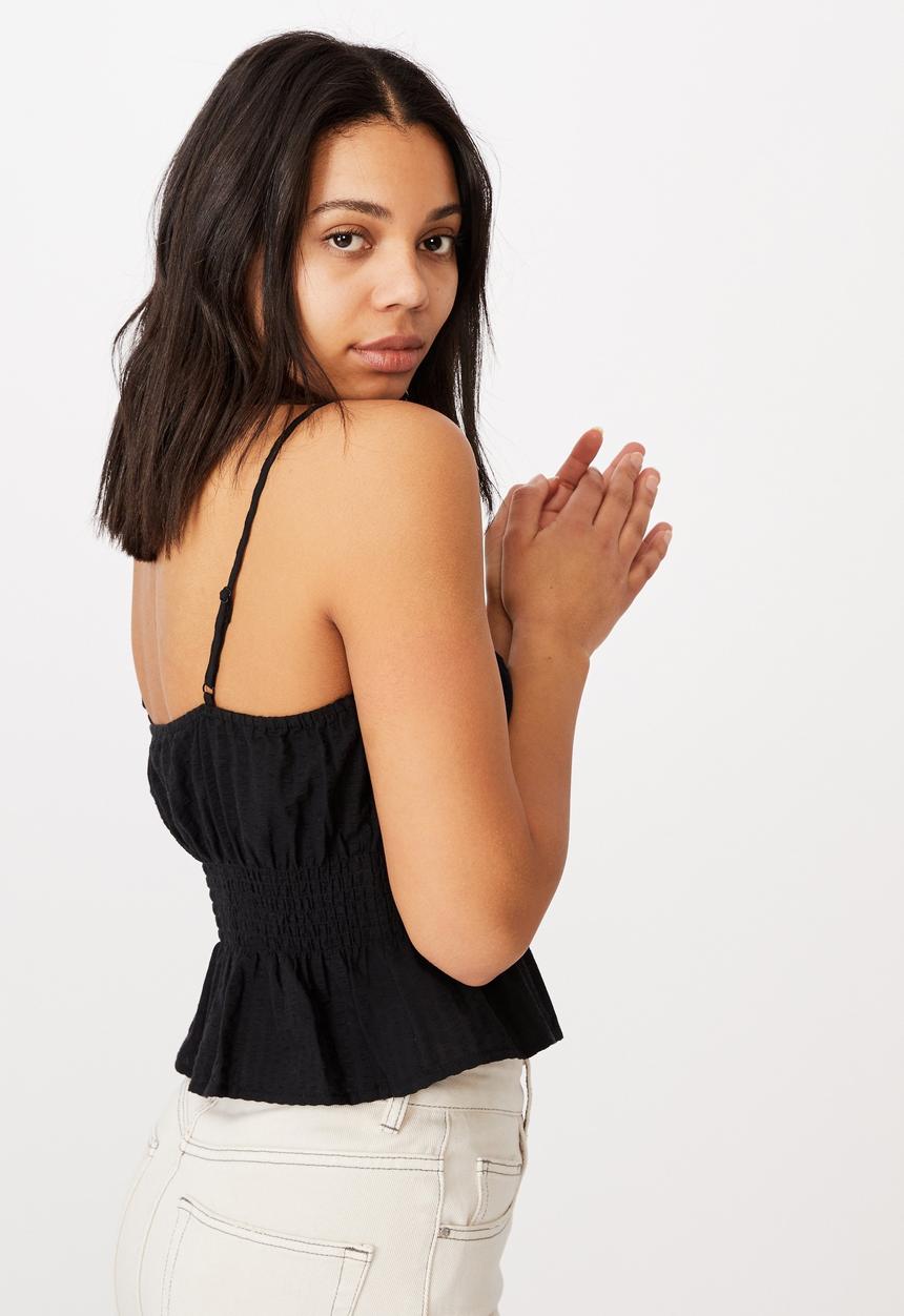 Cotton On - Dakota shirred crop cami - black