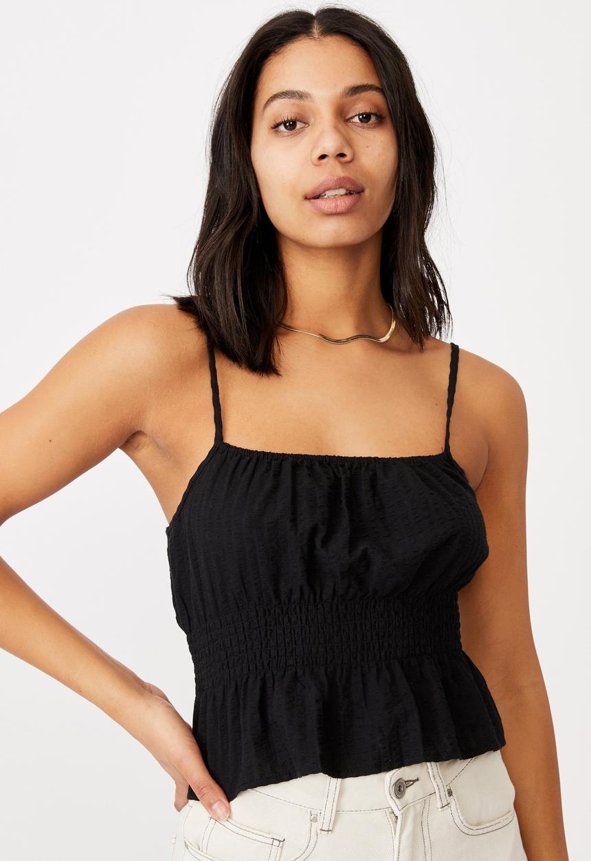 Cotton On - Dakota shirred crop cami - black