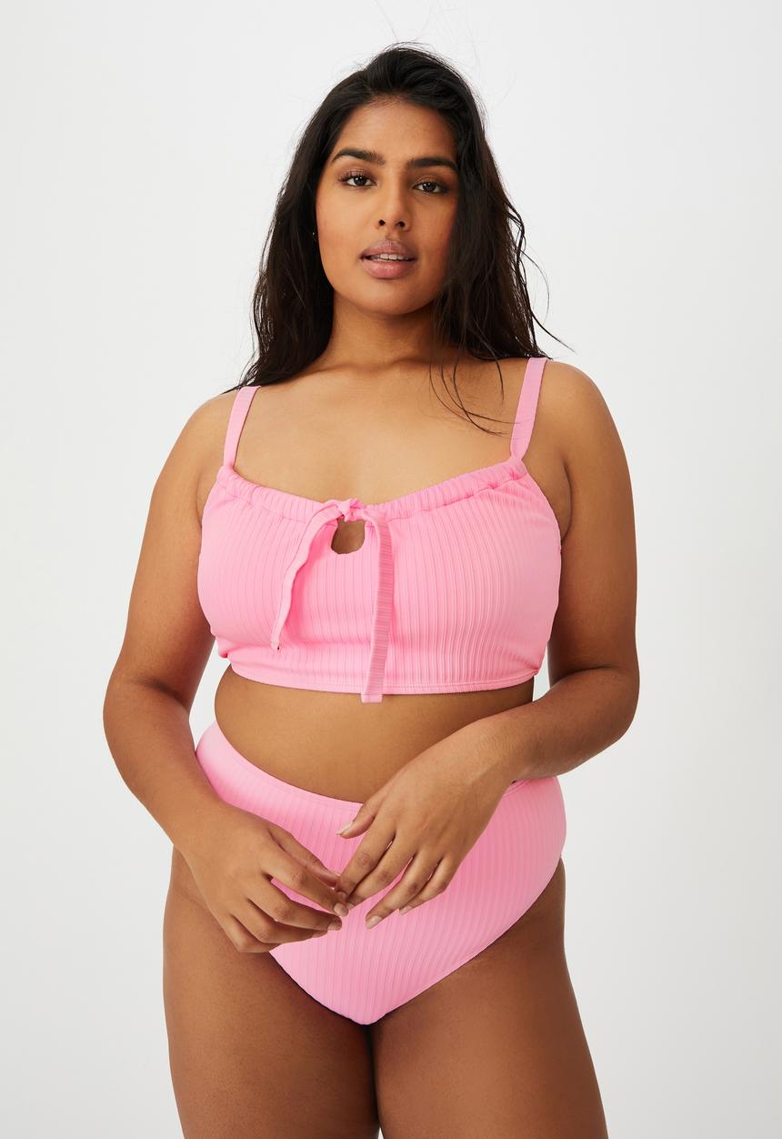 Cotton On - Curve gathered neck bralette bikini top - strawberry rib