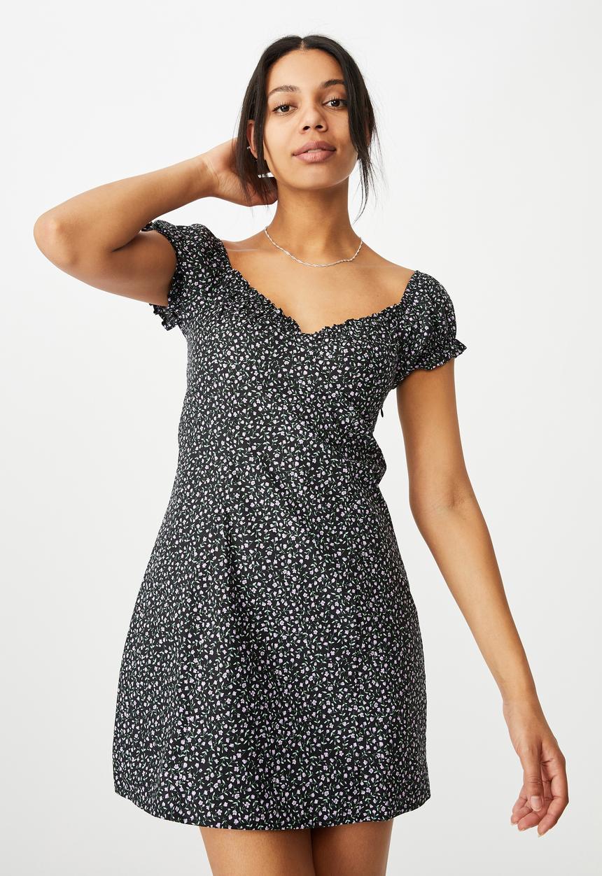 Cotton On - The sweetheart neck mini dress - Robin ditsy black