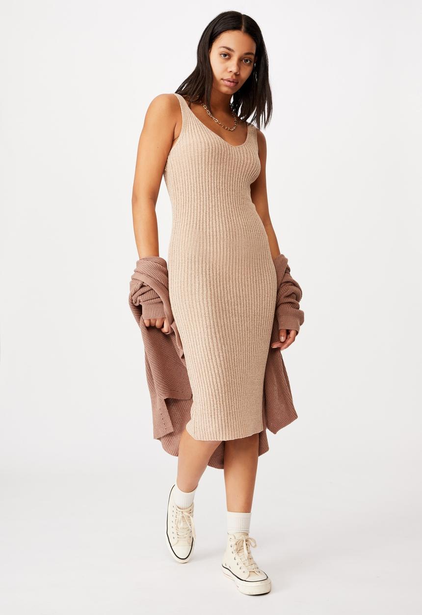 Cotton On - Match me knit midi dress - latte