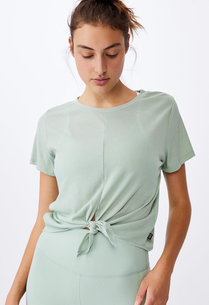 Cotton On - Tie up rib T-shirt - mint chip