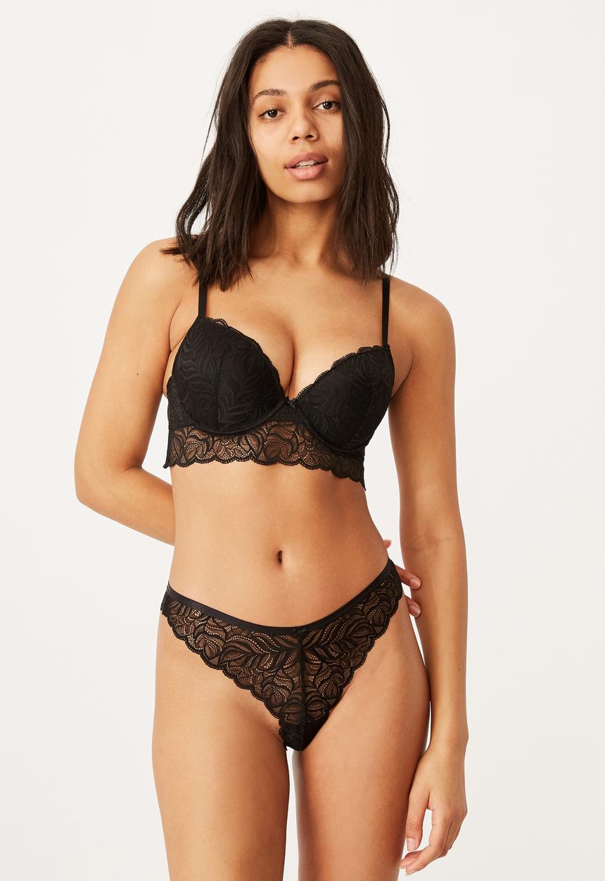 Cotton On - Summer lace longline push up - black