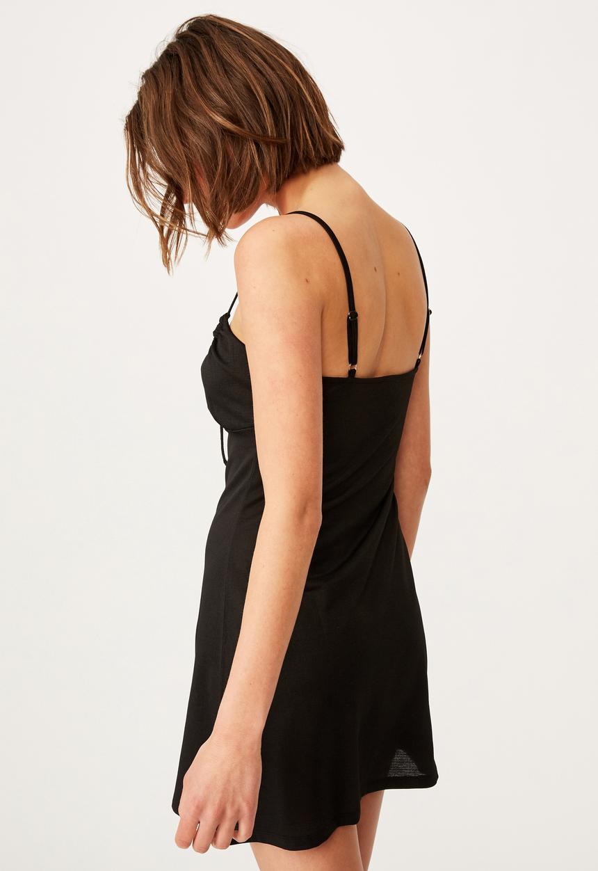 Cotton On - Tinsley tie front mini dress - black