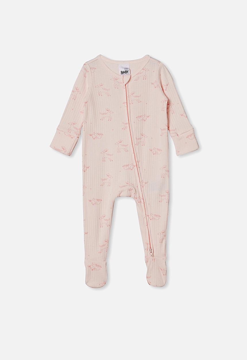Cotton On - Organic newborn zip through romper - crystal pink deer