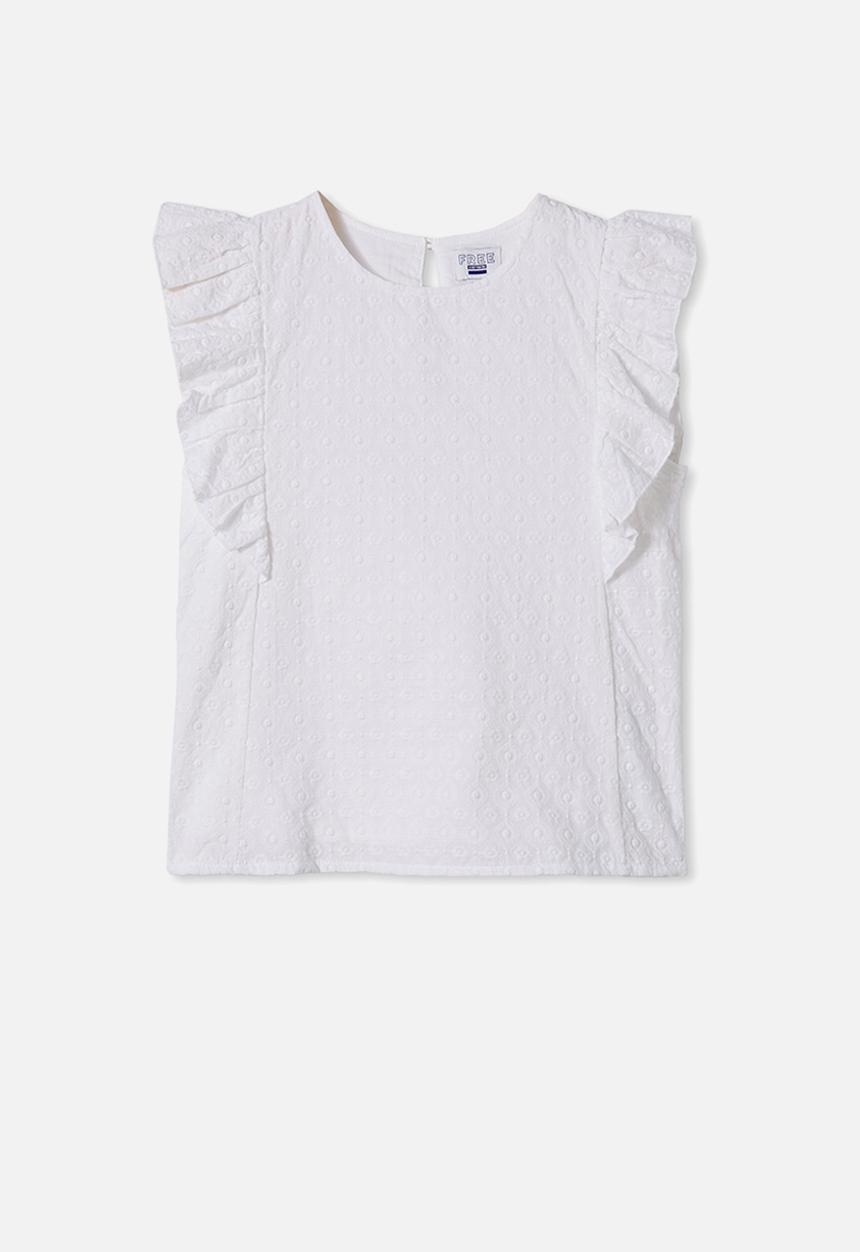 Free by Cotton On - Kiera broderie top - white