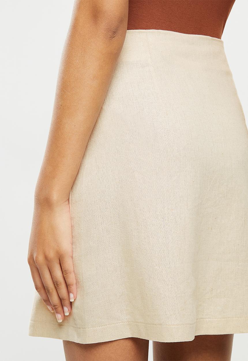 Blake - Linen rayon button down a-line mini skirt - neutral