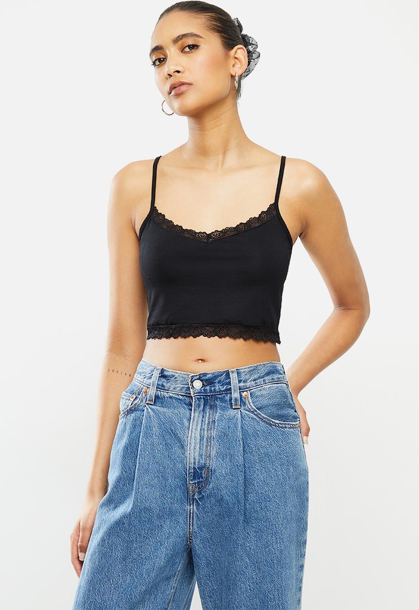 Blake - Cami crop top with lace - black