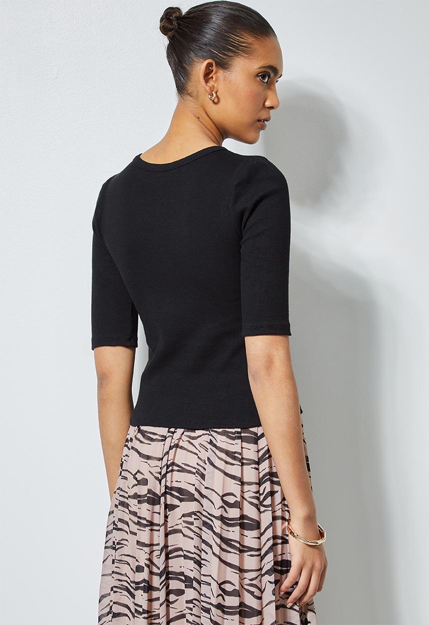 Superbalist - Single hi neck puff sleeve rib top - black