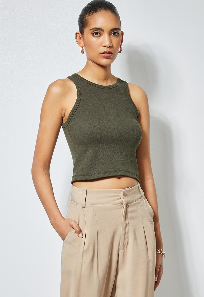 Superbalist - Single lycra rib vest - khaki