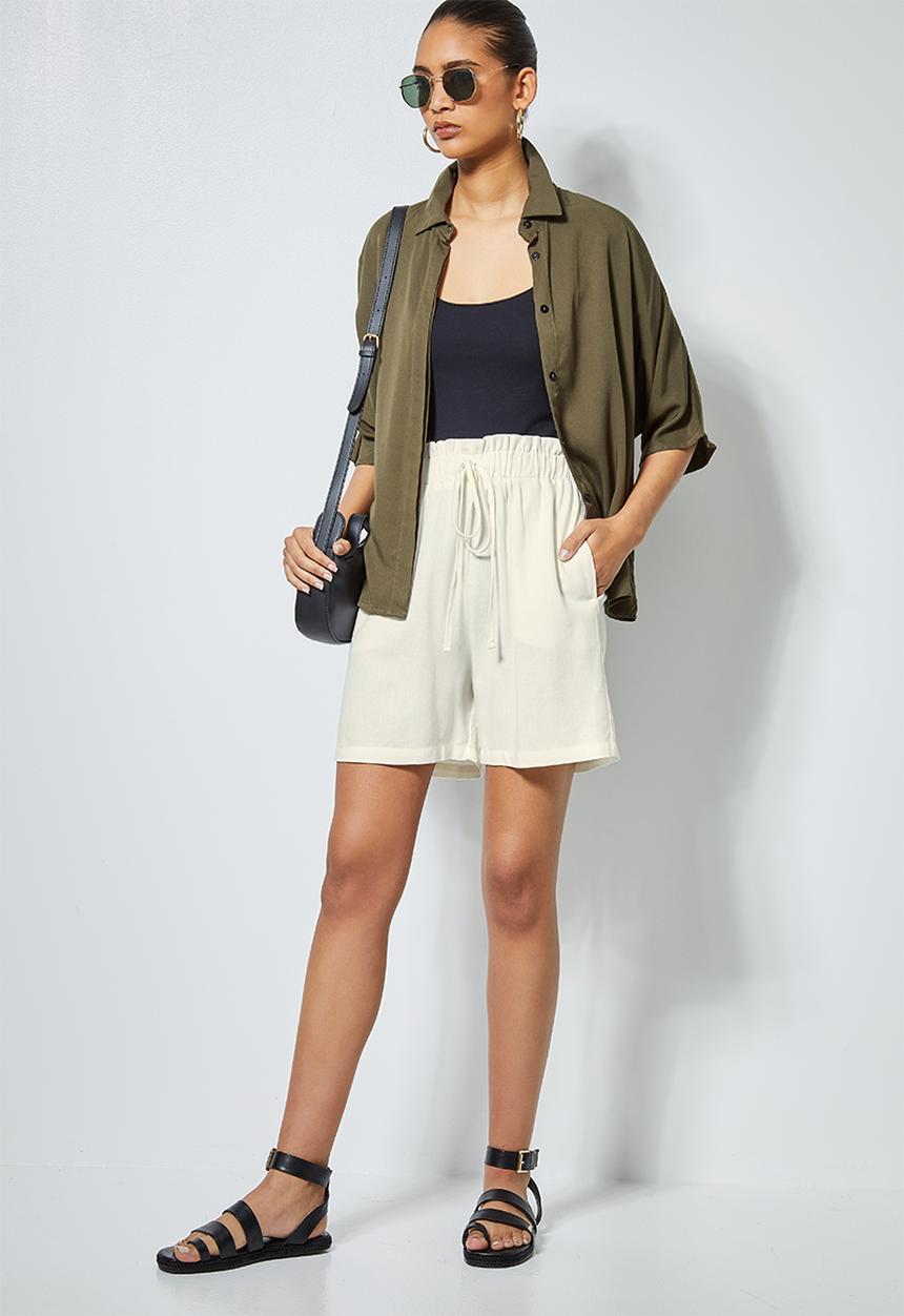 Superbalist - Linen blend paperbag shorts - white