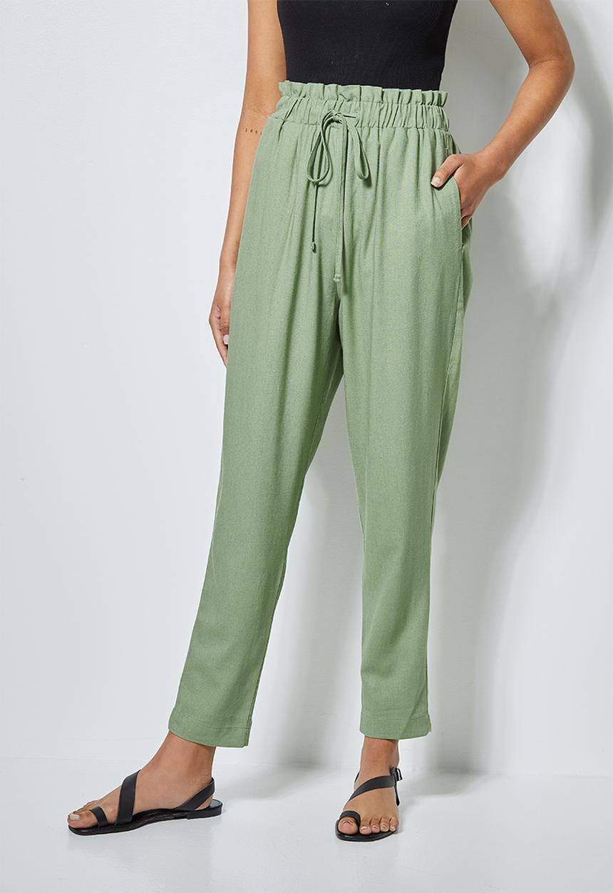 Superbalist - Linen blend paperbag pants - sage