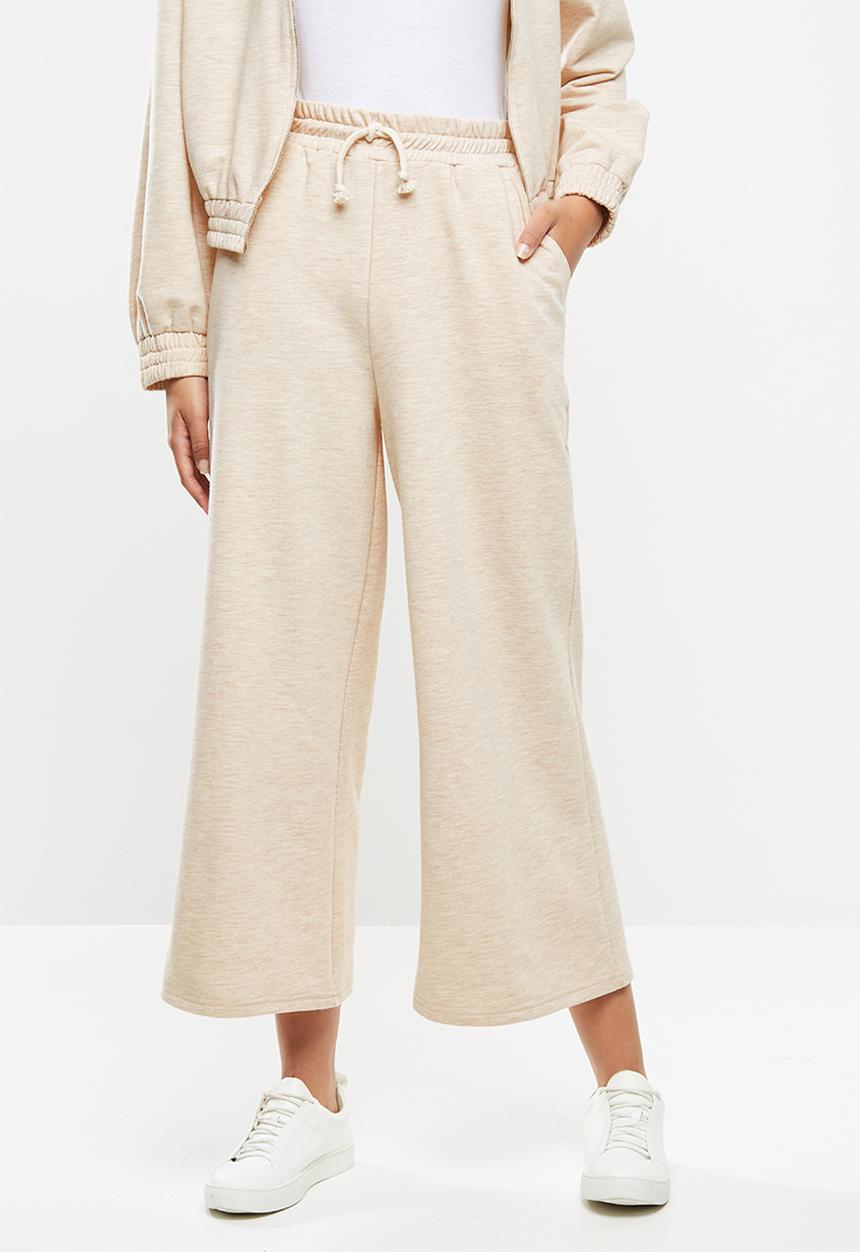 Me&B - Wide leg crop track pant - beige 