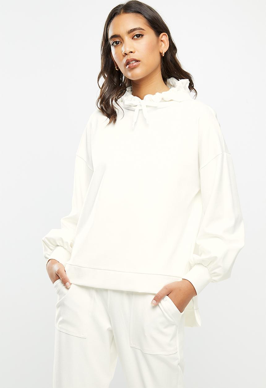 Me&B - Fleece hooded sweat with step hem - cream 