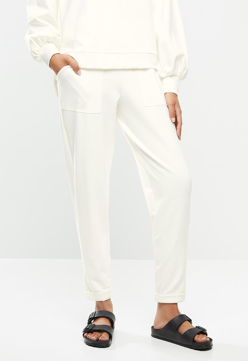 Me&B - Fleece tapered leg track pant - cream 