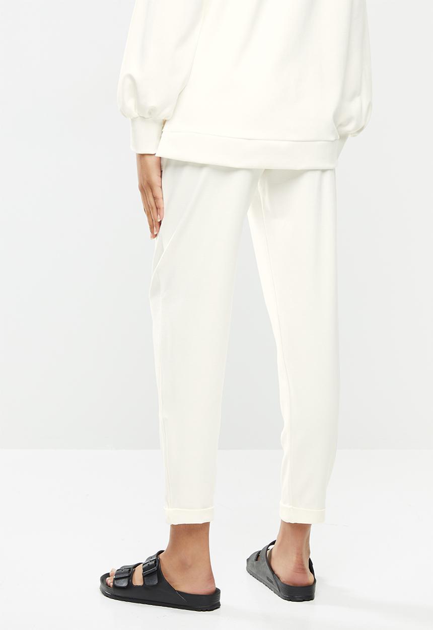 Me&B - Fleece tapered leg track pant - cream 