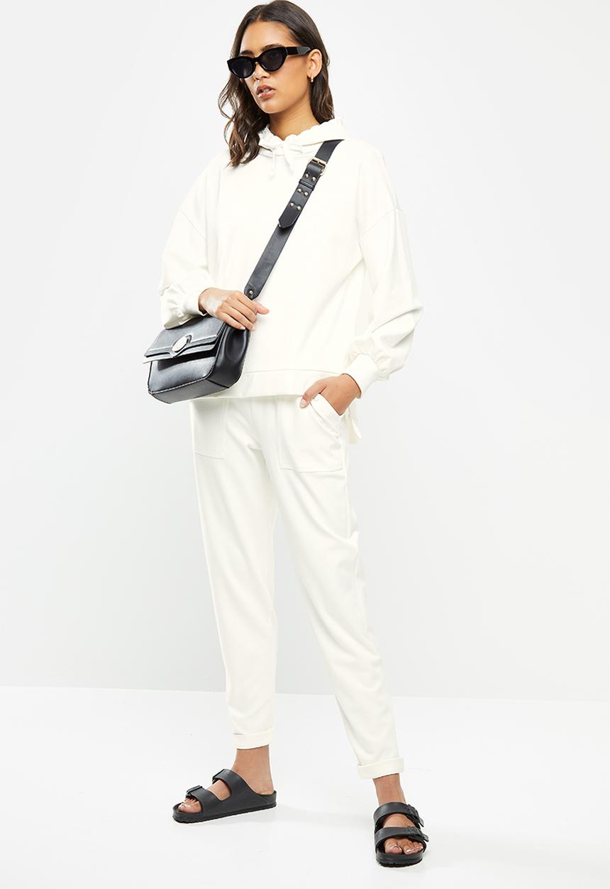 Me&B - Fleece tapered leg track pant - cream 