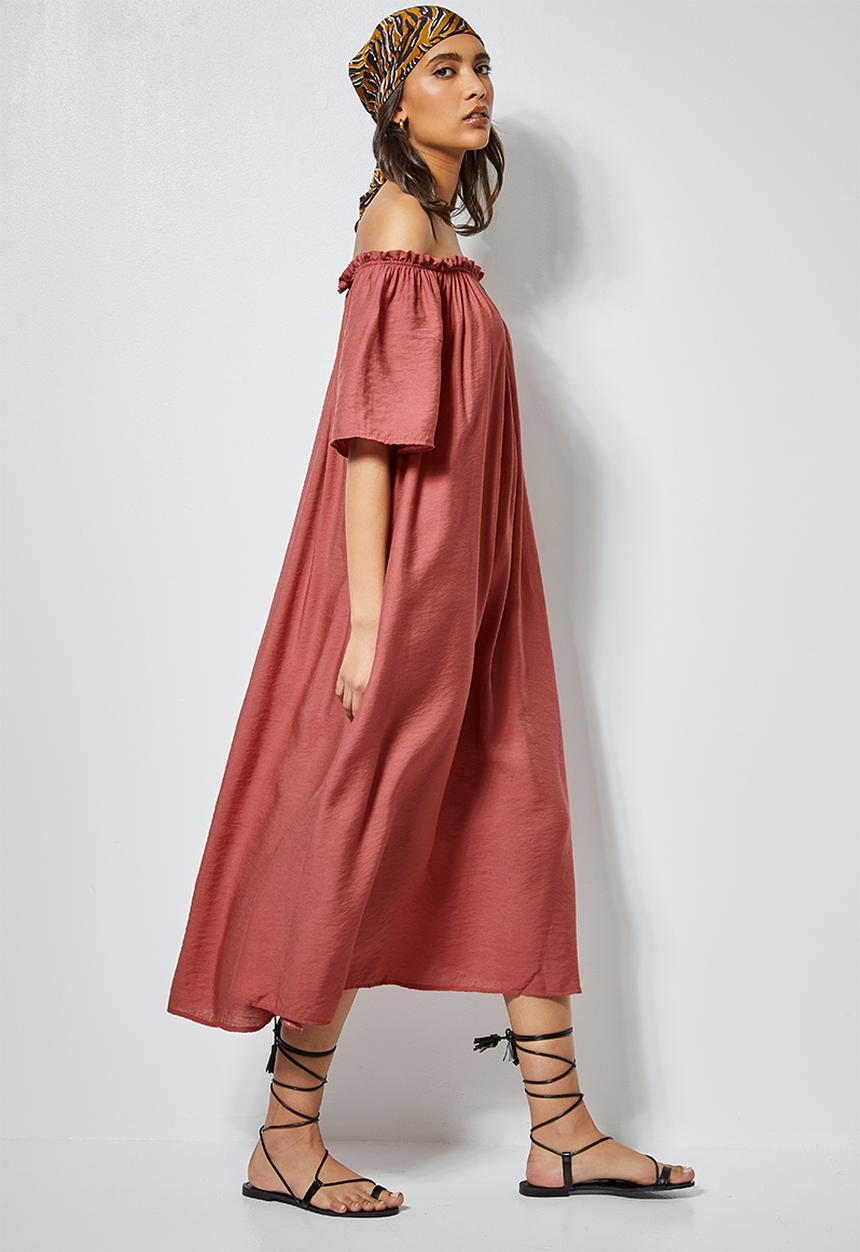 Superbalist - Off the shoulder midi with tier - rose pink