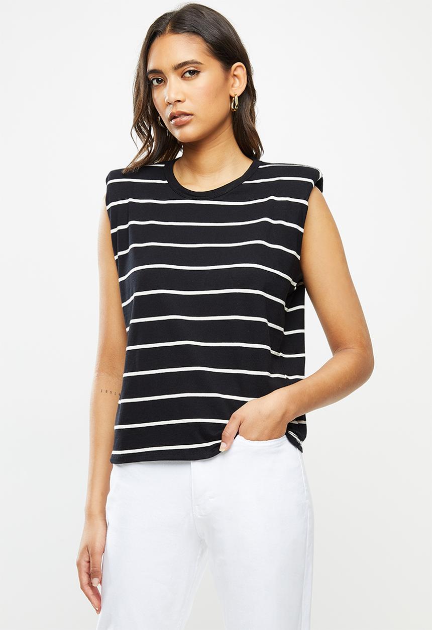 MANGO - T- shirt hombro - black & white 