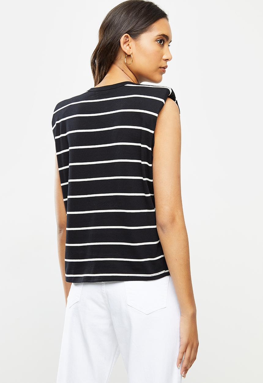 MANGO - T- shirt hombro - black & white 