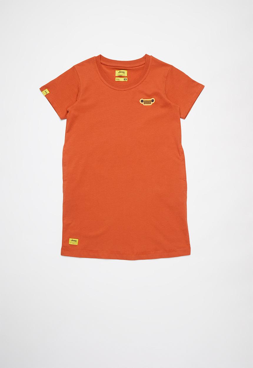 JEEP - A-line short sleeve jersey dress with side entry pockets - orange 