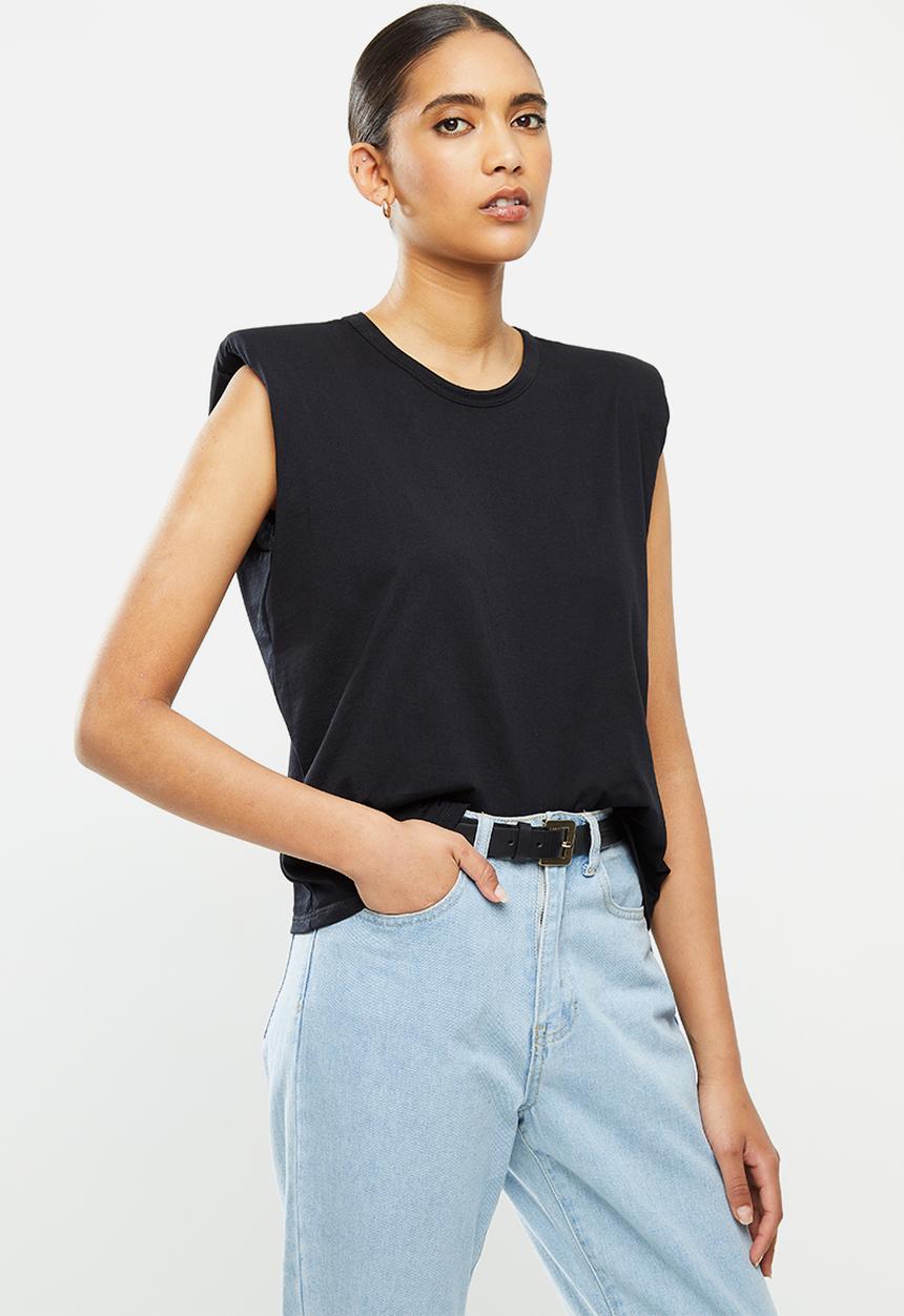 MANGO - T-shirt hombro - black