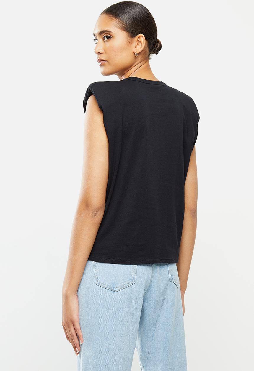 MANGO - T-shirt hombro - black