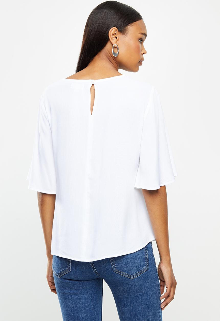 edit - Notch neck wide sleeve blouse - white