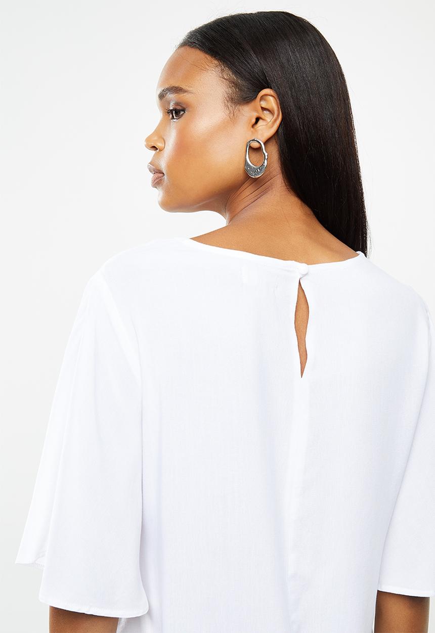 edit - Notch neck wide sleeve blouse - white