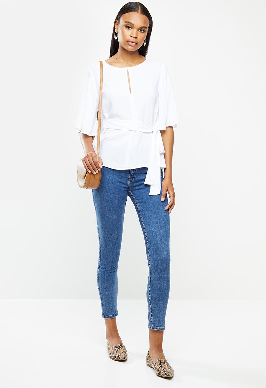edit - Notch neck wide sleeve blouse - white