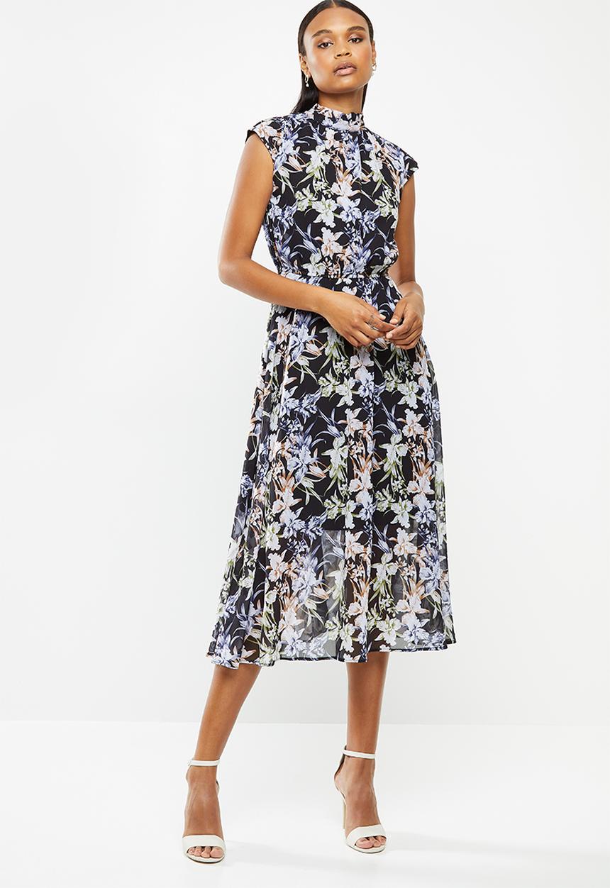 edit - Sleeveless gauged waist midi dress - multi 