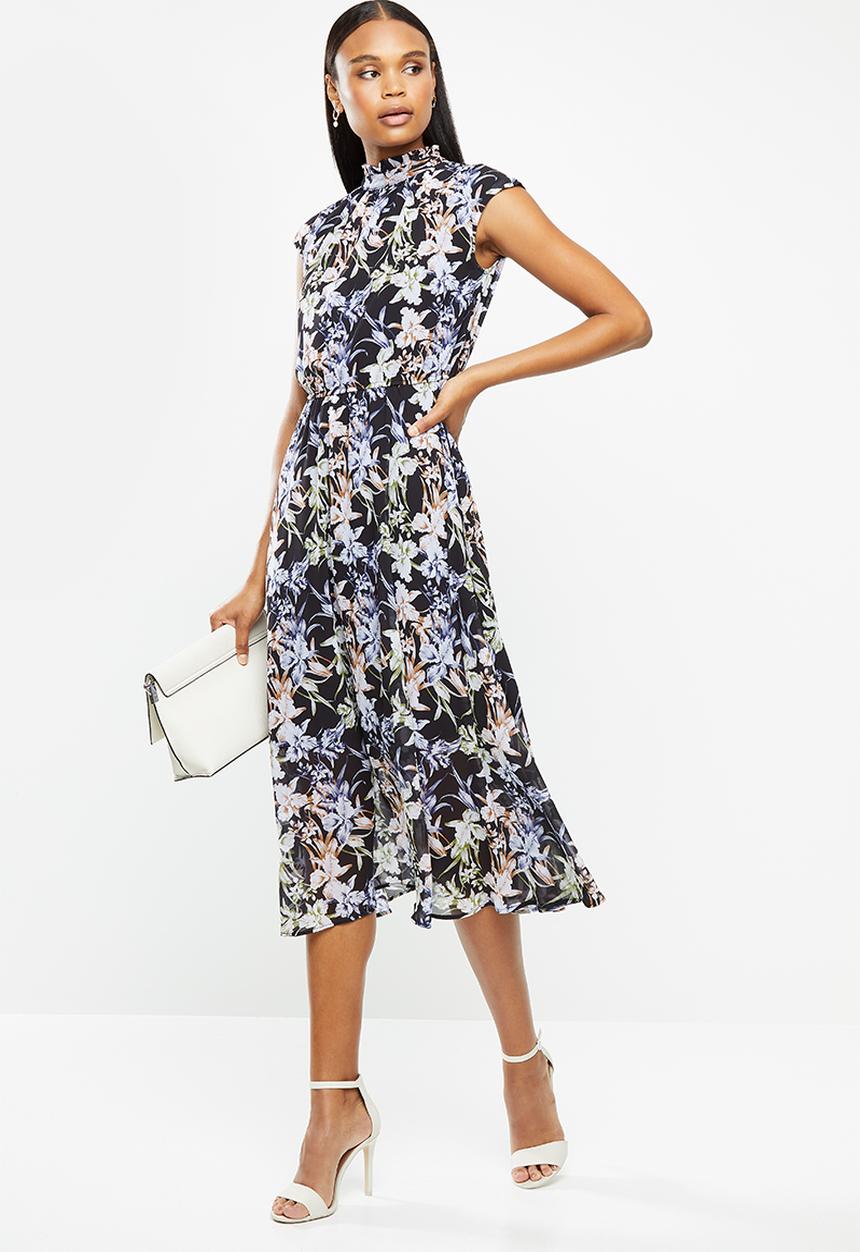 edit - Sleeveless gauged waist midi dress - multi 