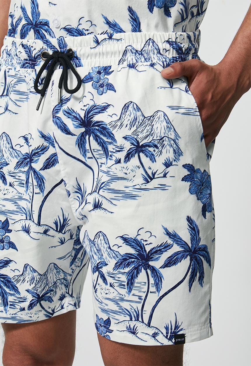 Superbalist - Deco pattern chino short - white & blue 