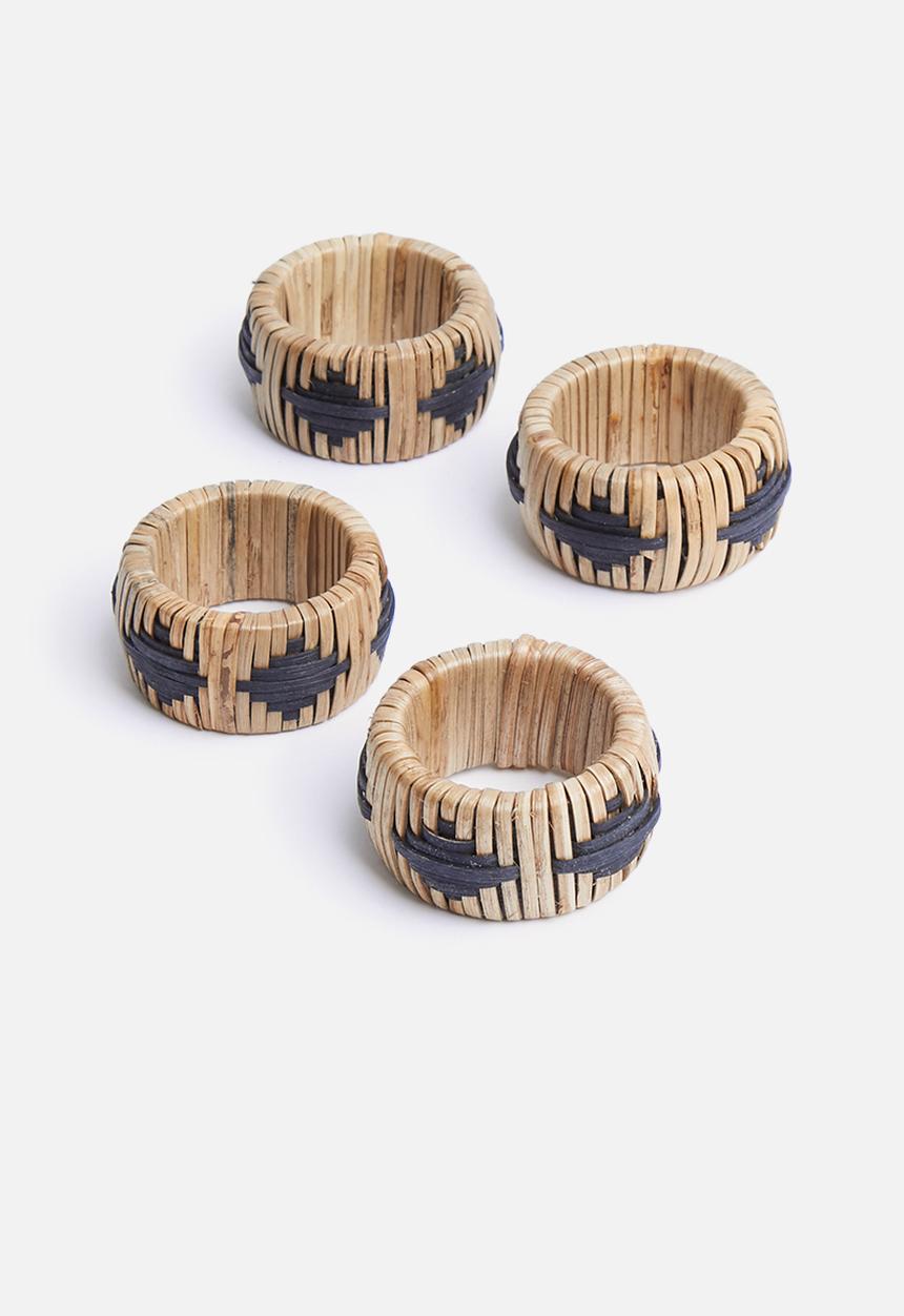 Sixth Floor - Rattan napkin ring holder set of 4 - natural & black