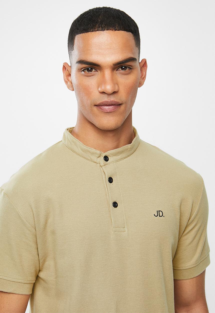 Jonathan D - Mandarin collar short sleeve golfer - beige