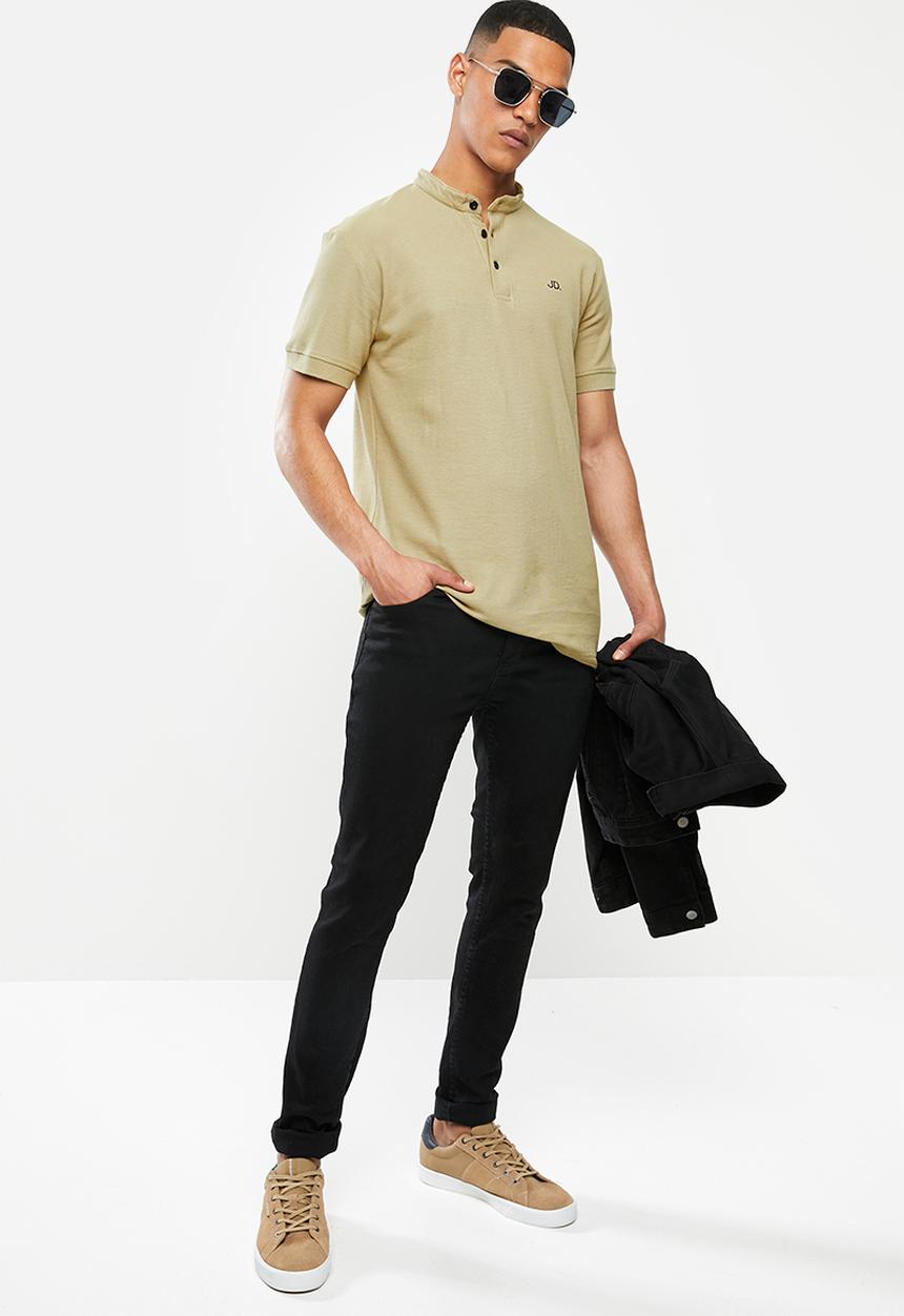 Jonathan D - Mandarin collar short sleeve golfer - beige